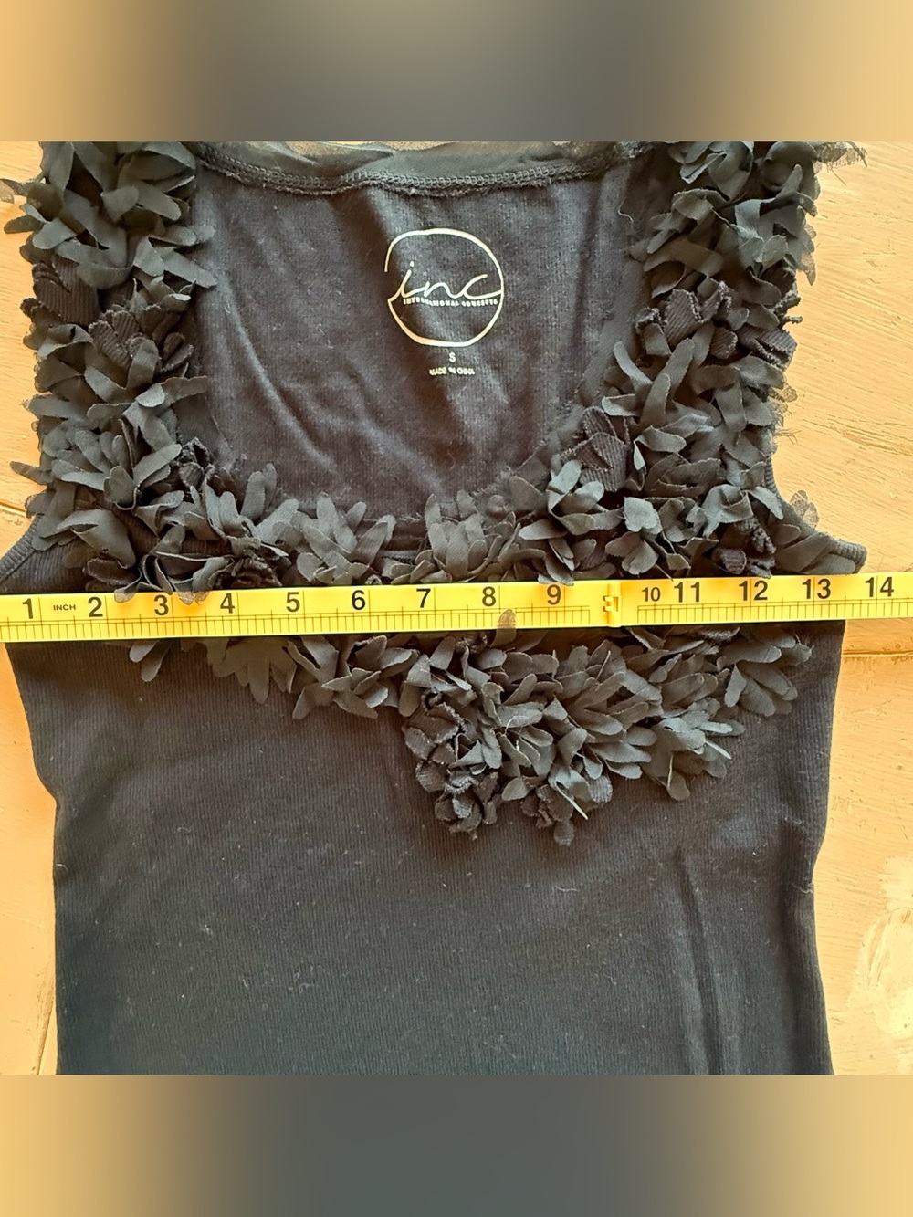 INC International Concepts Black Sleeveless Tank with Floral Appliqué - Picture 2 of 3